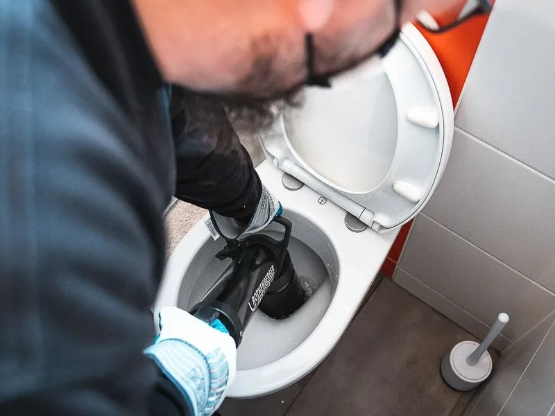 Mains de plombier serrant un raccord chromé à la clé